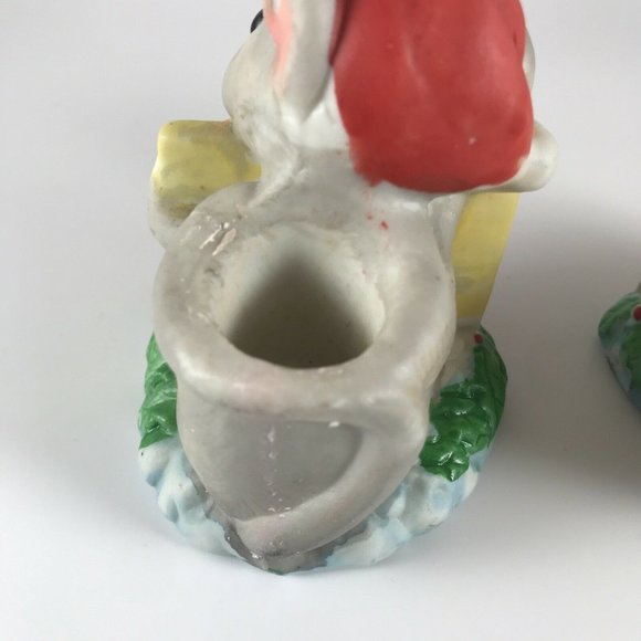 Vintage Christmas MOUSE CANDLE HOLDERS Holiday MICE FIGURINES Set Of 2 - Picture 6 of 8